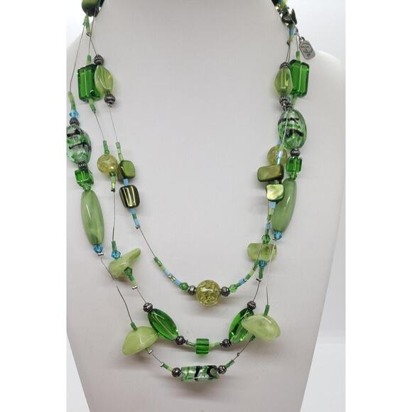 Vintage Beaded Necklace Multi2 Strand Lucite Glass Shell Jewelry RARE Green - Picture 2 of 12